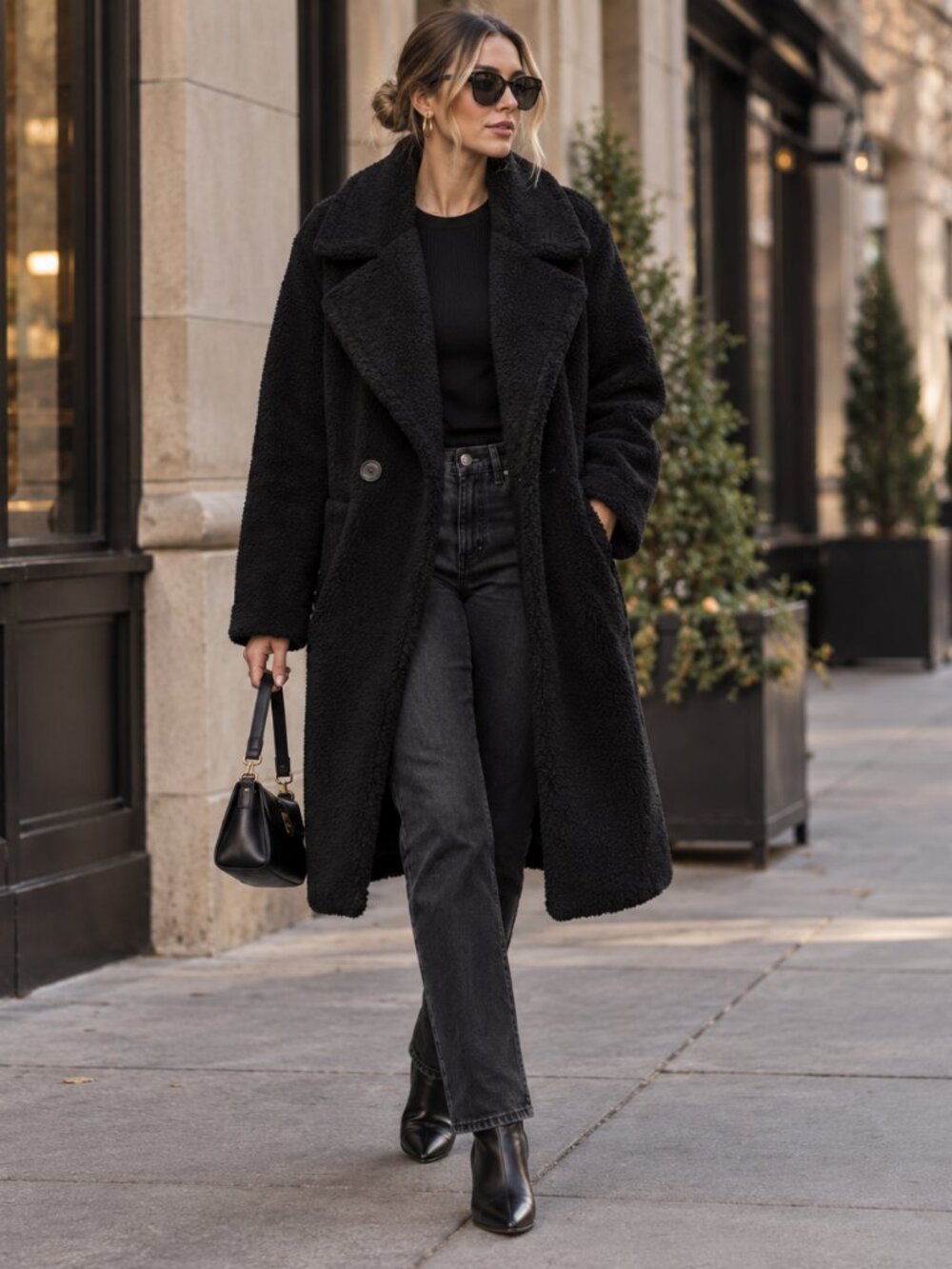 Universal Thread Black Teddy Coat | Faux Shearling Long Coat | XS